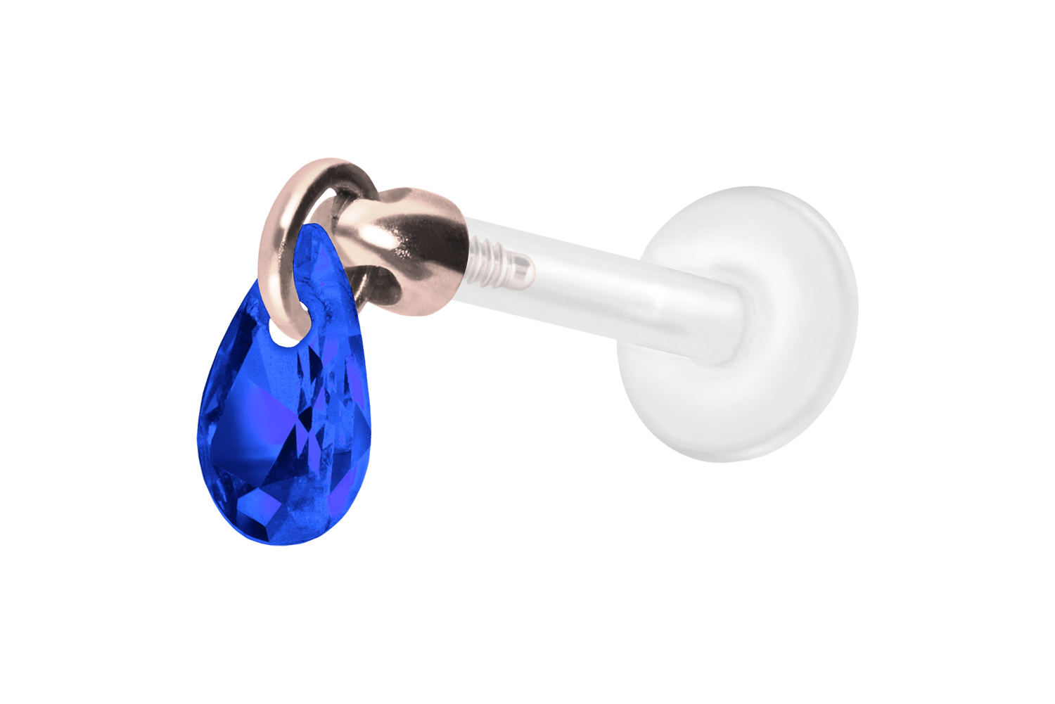 PTFE Labret Piercing mit Innengewinde + Titan-Aufsatz KRISTALLTROPFEN